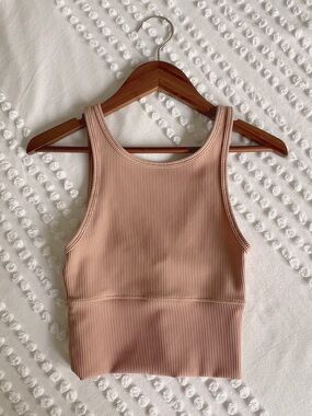 lululemon Power Pivot Ribbed Crop Tank Top Clay Pink Workout